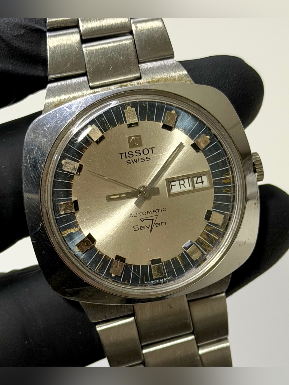 Tissot Seven XL 1970’s Automatic 21-J Day-Date Silver SS Men’s 40mm Luxury Watch